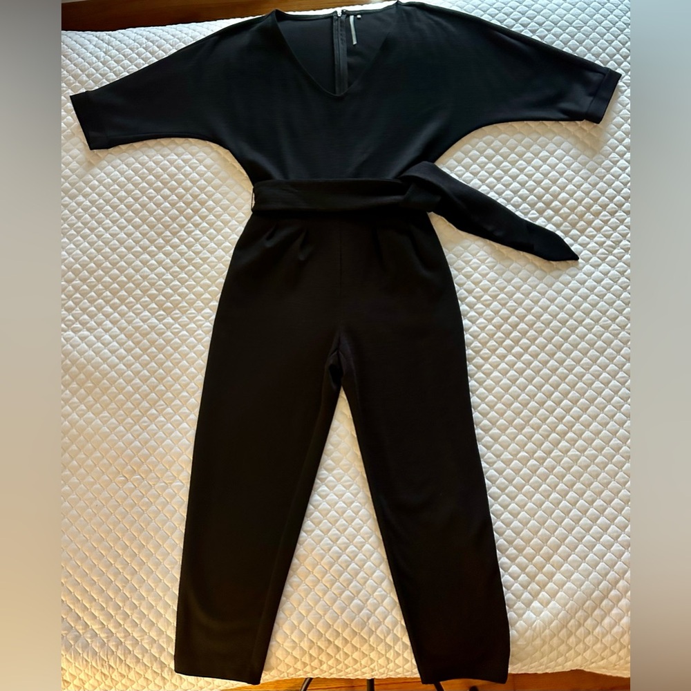 Anthropologie Black Belted Petite XS Jumpsuit